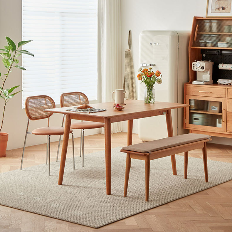 Stylish Light Brown Ash Wood Chair with Rattan Back and Faux Leather Seat fcp-1283