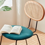 Luxurious Blue Velvet Rattan Chair with Cherry Wood Frame fcp-1285