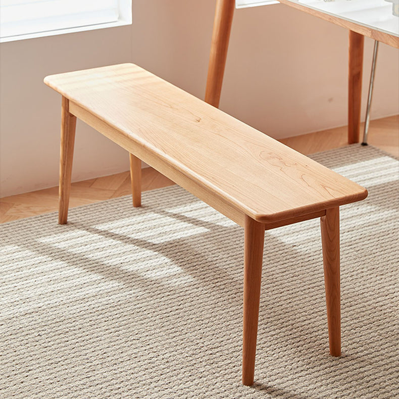 Elegant Light Brown Cherry Wood Stool with Cotton-Linen Upholstery fcp-1286