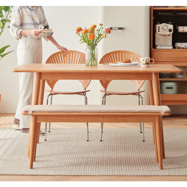 Elegant Light Brown Cherry Wood Stool with Cotton-Linen Upholstery fcp-1286