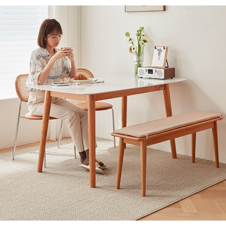 Elegant Light Brown Cherry Wood Stool with Cotton-Linen Upholstery fcp-1286