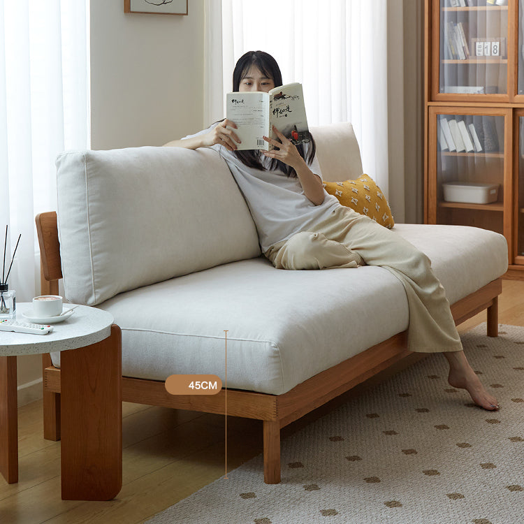 Luxurious White & Gray Sofa with Cotton-Linen Blend and Cherry Wood Accents fcp-1287