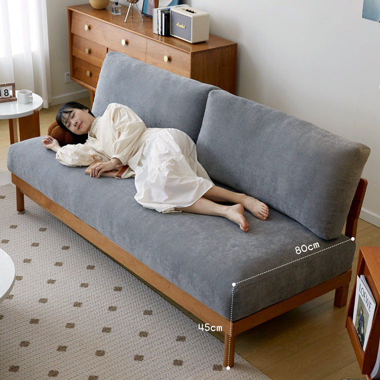 Luxurious White & Gray Sofa with Cotton-Linen Blend and Cherry Wood Accents fcp-1287