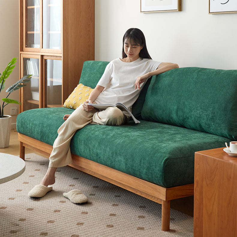 Luxurious White & Gray Sofa with Cotton-Linen Blend and Cherry Wood Accents fcp-1287