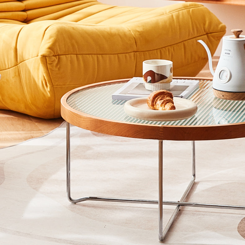 Elegant Cherry Wood & Glass Tea Table - Stylish Natural Finish for Modern Living Rooms fcp-1290