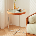 Elegant Cherry Wood & Glass Tea Table - Stylish Natural Finish for Modern Living Rooms fcp-1290