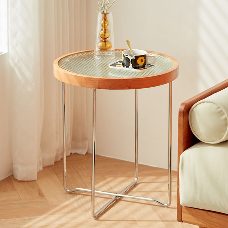 Elegant Cherry Wood & Glass Tea Table - Stylish Natural Finish for Modern Living Rooms fcp-1290