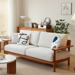 Elegant White Sofa with Green and Light Brown Accents on Cherry and Ash Wood Frame – Cotton-Linen Blend Upholstery fcp-1292