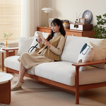 Elegant White Sofa with Green and Light Brown Accents on Cherry and Ash Wood Frame – Cotton-Linen Blend Upholstery fcp-1292