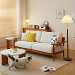 Elegant White Sofa with Green and Light Brown Accents on Cherry and Ash Wood Frame – Cotton-Linen Blend Upholstery fcp-1292