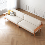 Elegant White Sofa with Green and Light Brown Accents on Cherry and Ash Wood Frame – Cotton-Linen Blend Upholstery fcp-1292