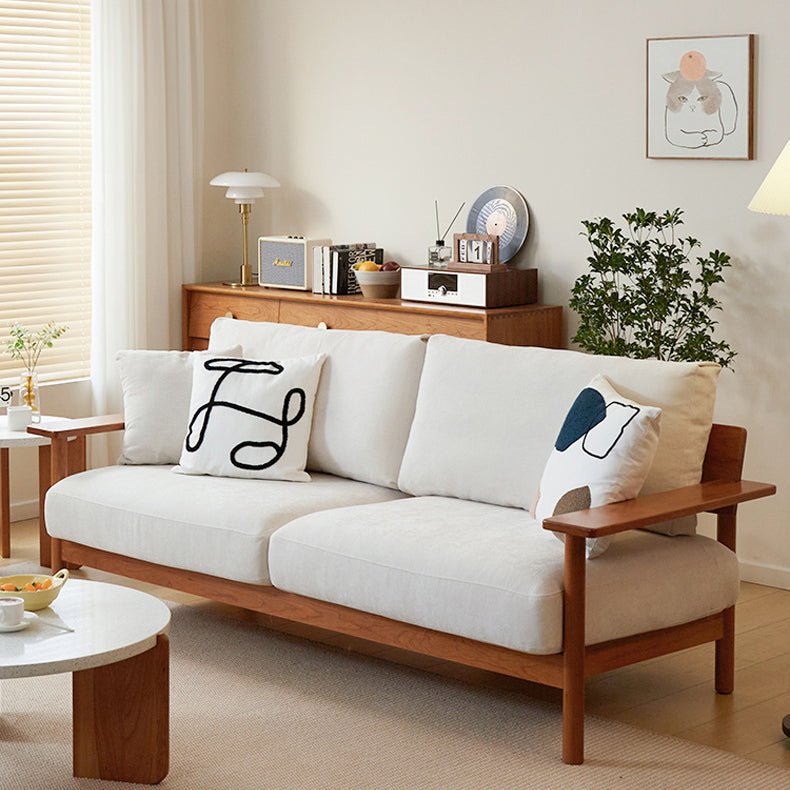 Elegant White Sofa with Green and Light Brown Accents on Cherry and Ash Wood Frame – Cotton-Linen Blend Upholstery fcp-1292