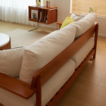 Elegant White Sofa with Green and Light Brown Accents on Cherry and Ash Wood Frame – Cotton-Linen Blend Upholstery fcp-1292