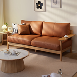 Elegant White Sofa with Green and Light Brown Accents on Cherry and Ash Wood Frame – Cotton-Linen Blend Upholstery fcp-1292