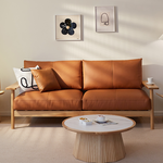 Elegant White Sofa with Green and Light Brown Accents on Cherry and Ash Wood Frame – Cotton-Linen Blend Upholstery fcp-1292
