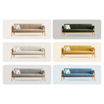 Modern Multi-Color Sofa with Faux Leather and Oak Wood Accents - Beige, Yellow, Gray, Blue, Green, Light Brown fcp-1293