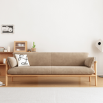 Modern Multi-Color Sofa with Faux Leather and Oak Wood Accents - Beige, Yellow, Gray, Blue, Green, Light Brown fcp-1293