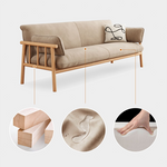 Modern Multi-Color Sofa with Faux Leather and Oak Wood Accents - Beige, Yellow, Gray, Blue, Green, Light Brown fcp-1293