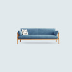 Modern Multi-Color Sofa with Faux Leather and Oak Wood Accents - Beige, Yellow, Gray, Blue, Green, Light Brown fcp-1293