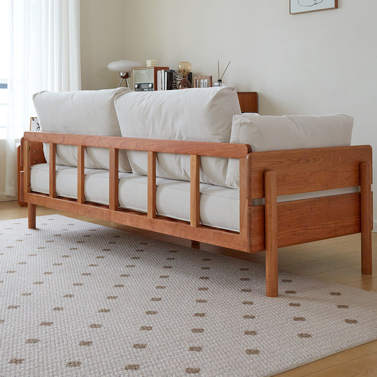 Chic Sofa in Beige and Light Brown with Green Accents and Cherry or Ash Wood Finish - Cotton Corduroy Fabric fcp-1295