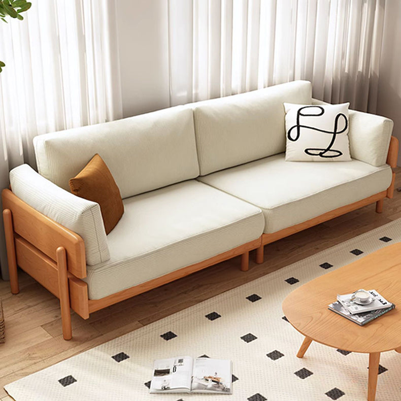 Chic Sofa in Beige and Light Brown with Green Accents and Cherry or Ash Wood Finish - Cotton Corduroy Fabric fcp-1295