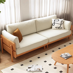 Chic Sofa in Beige and Light Brown with Green Accents and Cherry or Ash Wood Finish - Cotton Corduroy Fabric fcp-1295