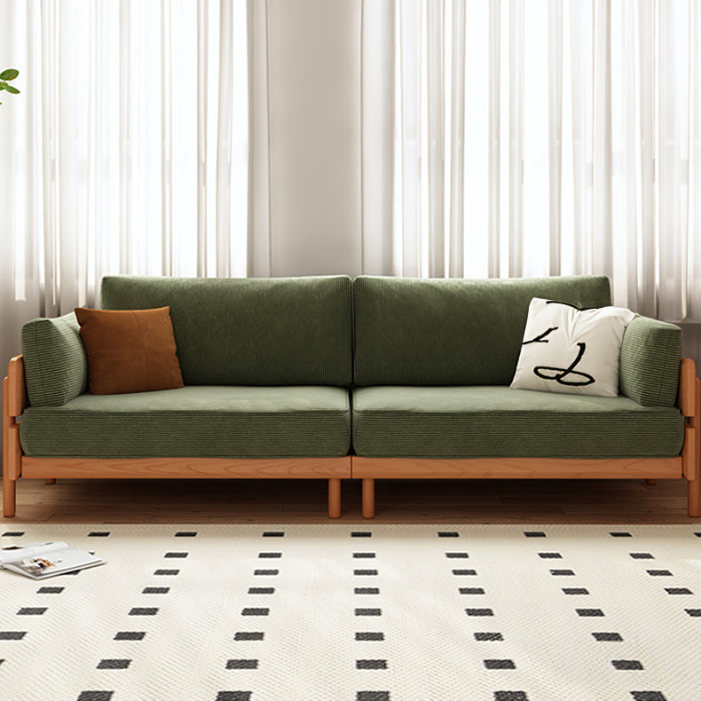 Chic Sofa in Beige and Light Brown with Green Accents and Cherry or Ash Wood Finish - Cotton Corduroy Fabric fcp-1295