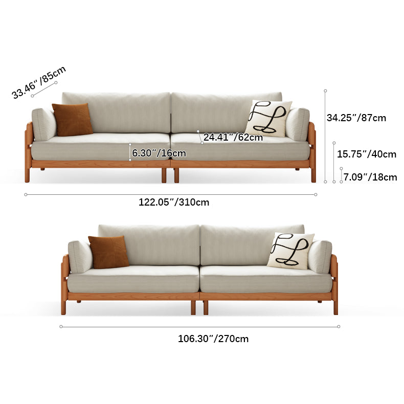 Chic Sofa in Beige and Light Brown with Green Accents and Cherry or Ash Wood Finish - Cotton Corduroy Fabric fcp-1295