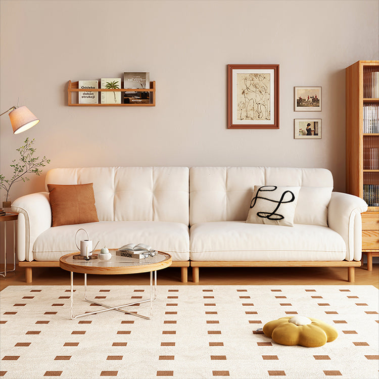 Elegant Beige Sofa with Light Brown Ash Wood Frame - Cotton & Faux Leather Upholstery fcp-1297