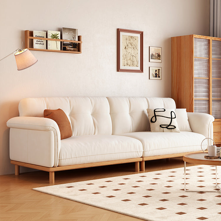 Elegant Beige Sofa with Light Brown Ash Wood Frame - Cotton & Faux Leather Upholstery fcp-1297