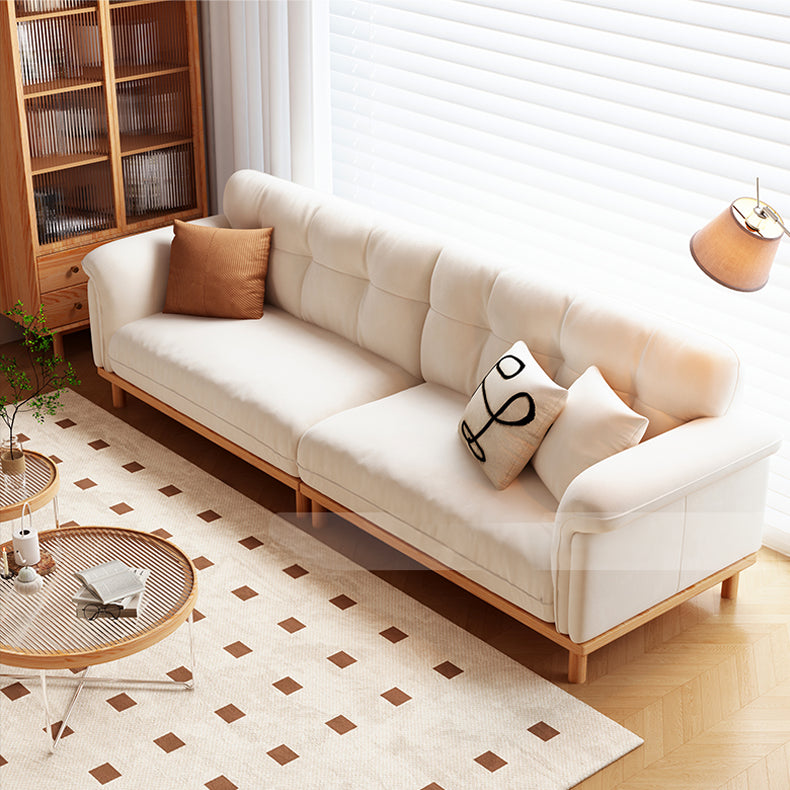 Elegant Beige Sofa with Light Brown Ash Wood Frame - Cotton & Faux Leather Upholstery fcp-1297