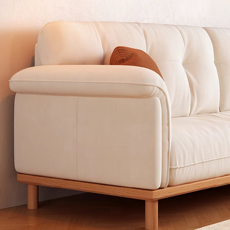 Elegant Beige Sofa with Light Brown Ash Wood Frame - Cotton & Faux Leather Upholstery fcp-1297