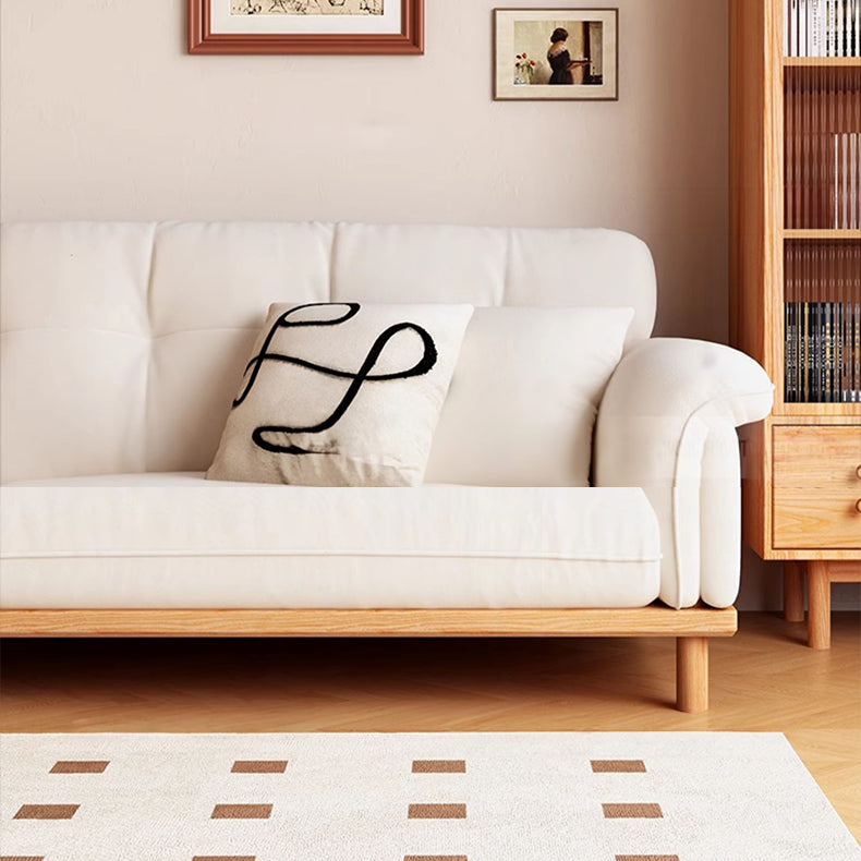 Elegant Beige Sofa with Light Brown Ash Wood Frame - Cotton & Faux Leather Upholstery fcp-1297