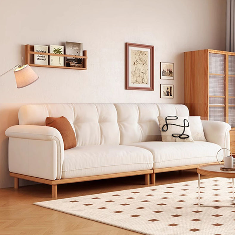 Elegant Beige Sofa with Light Brown Ash Wood Frame - Cotton & Faux Leather Upholstery fcp-1297