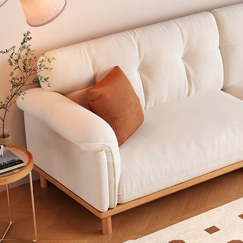 Elegant Beige Sofa with Light Brown Ash Wood Frame - Cotton & Faux Leather Upholstery fcp-1297