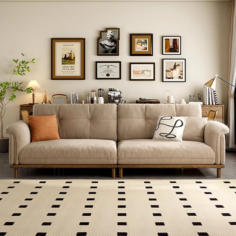 Elegant Beige Sofa with Light Brown Ash Wood Frame - Cotton & Faux Leather Upholstery fcp-1297