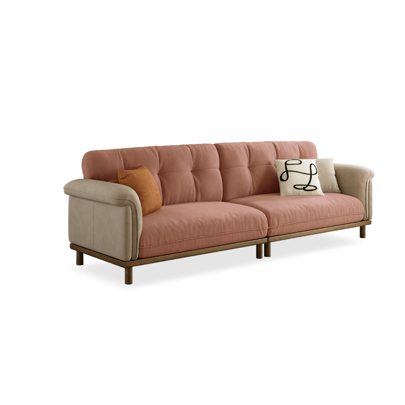 Elegant Beige Sofa with Light Brown Ash Wood Frame - Cotton & Faux Leather Upholstery fcp-1297