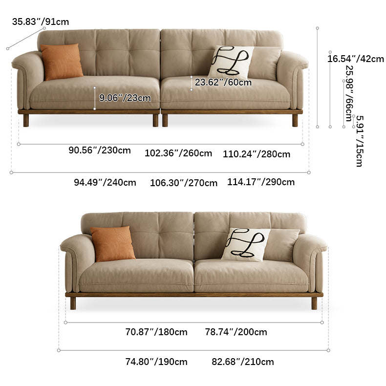 Elegant Beige Sofa with Light Brown Ash Wood Frame - Cotton & Faux Leather Upholstery fcp-1297