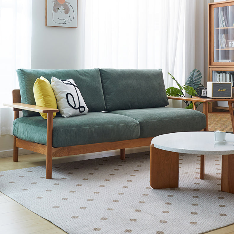 Elegant Multi-Tone Sectional Sofa with Durable Cotton Corduroy - Beige, Green, Gray & Light Brown Upholstery, Cherry & Ash Wood Accents fcp-1300