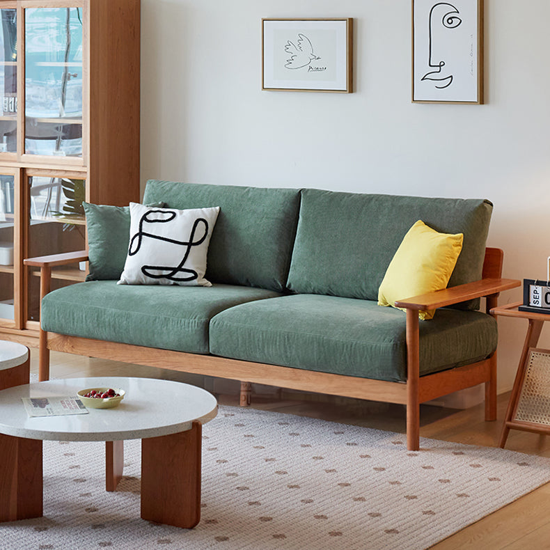 Elegant Multi-Tone Sectional Sofa with Durable Cotton Corduroy - Beige, Green, Gray & Light Brown Upholstery, Cherry & Ash Wood Accents fcp-1300