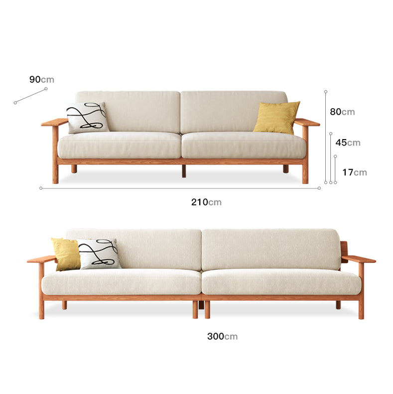 Elegant Multi-Tone Sectional Sofa with Durable Cotton Corduroy - Beige, Green, Gray & Light Brown Upholstery, Cherry & Ash Wood Accents fcp-1300