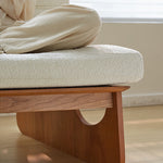 Luxurious White Cotton Sofa with Cherry Wood Detailing and Plush Down Cushioning fcp-1305