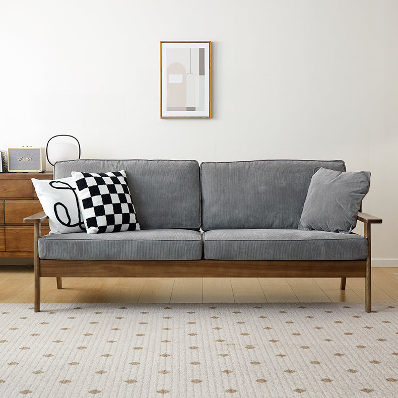 Stylish Beige Corduroy Sofa with Gray Brown Frame and Natural Ash Wood Accents fcp-1307