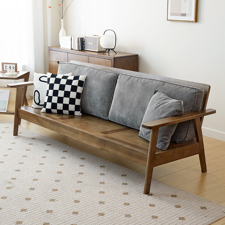 Stylish Beige Corduroy Sofa with Gray Brown Frame and Natural Ash Wood Accents fcp-1307