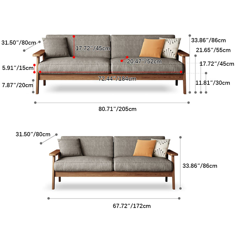 Stylish Beige Corduroy Sofa with Gray Brown Frame and Natural Ash Wood Accents fcp-1307