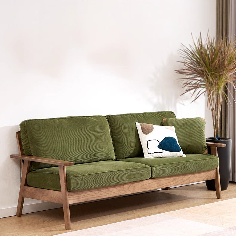 Stylish Ash Wood Sofa in Gray-Green Light Brown with Luxurious Cotton Corduroy Upholstery fcp-1308