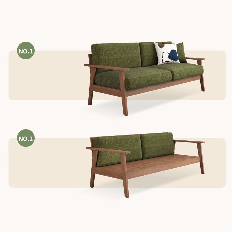 Stylish Ash Wood Sofa in Gray-Green Light Brown with Luxurious Cotton Corduroy Upholstery fcp-1308