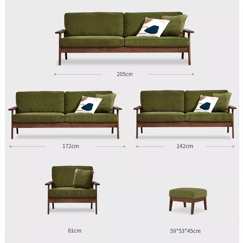 Stylish Ash Wood Sofa in Gray-Green Light Brown with Luxurious Cotton Corduroy Upholstery fcp-1308