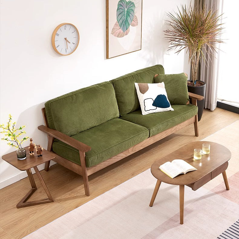 Stylish Ash Wood Sofa in Gray-Green Light Brown with Luxurious Cotton Corduroy Upholstery fcp-1308