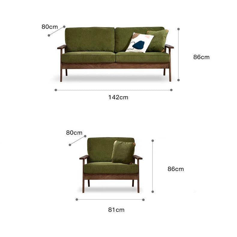 Stylish Ash Wood Sofa in Gray-Green Light Brown with Luxurious Cotton Corduroy Upholstery fcp-1308